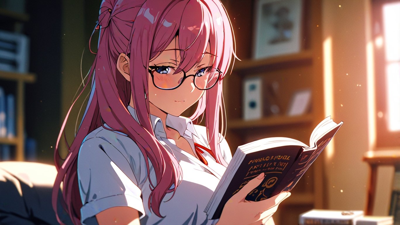 Leonardo_Anime_XL_a_waifu_with_long_pink_hair_reading_a_manga_0 À la poursuite de Spica - Tome 01 - Manga Yuri